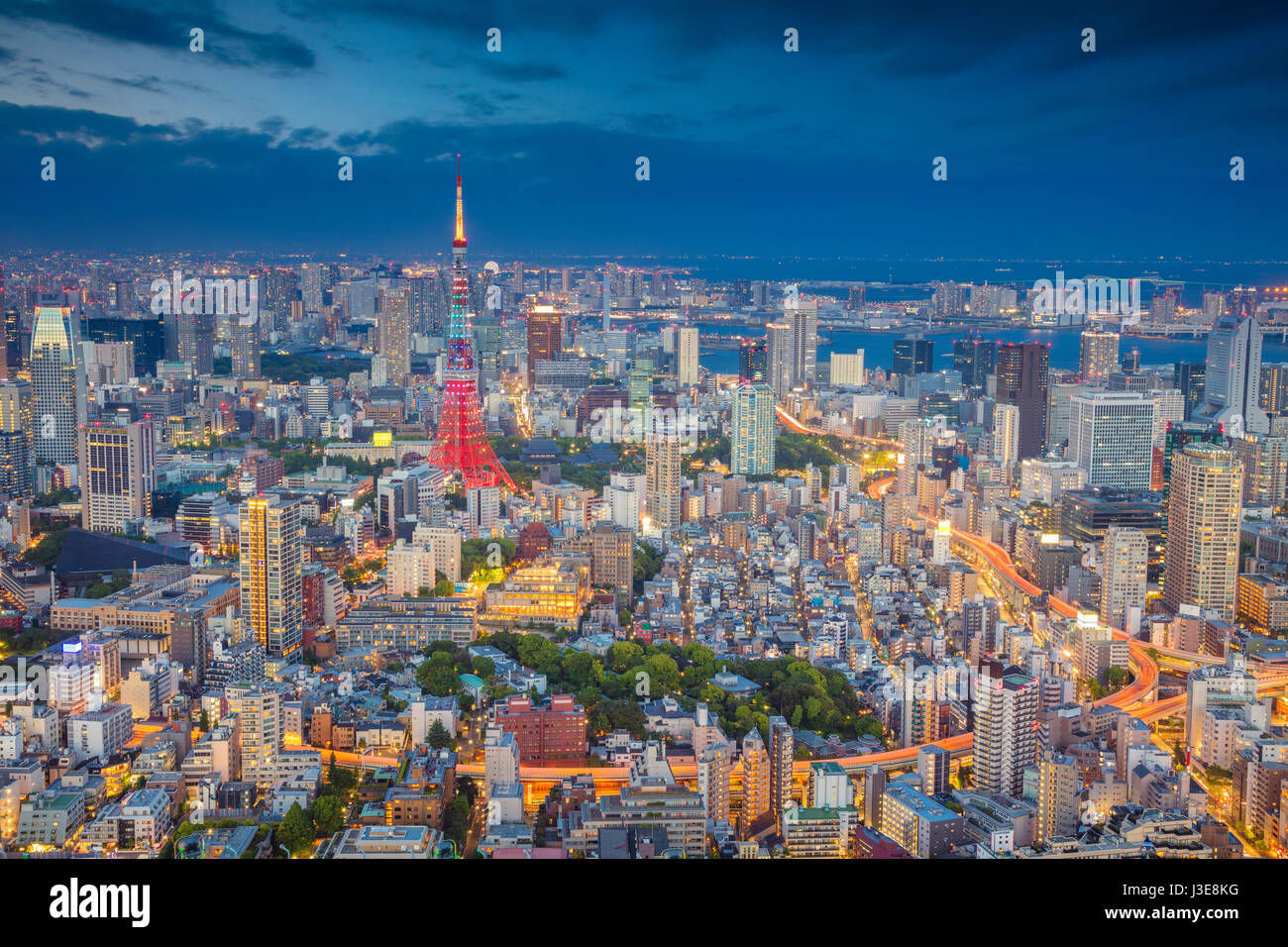 Tokyo. Cityscape de droit de Tokyo, au Japon pendant le crépuscule heure bleue. Banque D'Images
