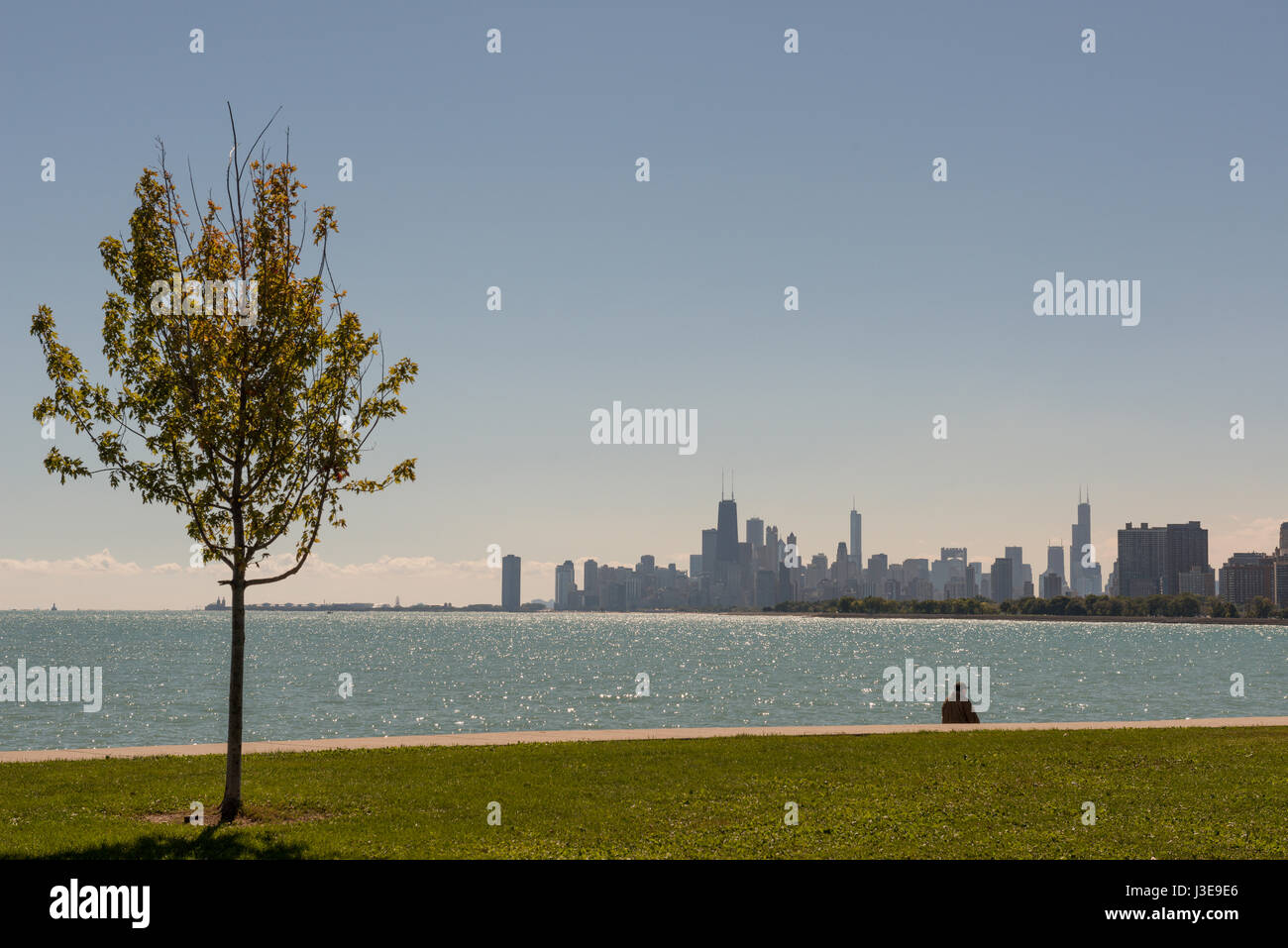 Vue panoramique sur le lac Michigan et l'horizon de Chicago USA Banque D'Images