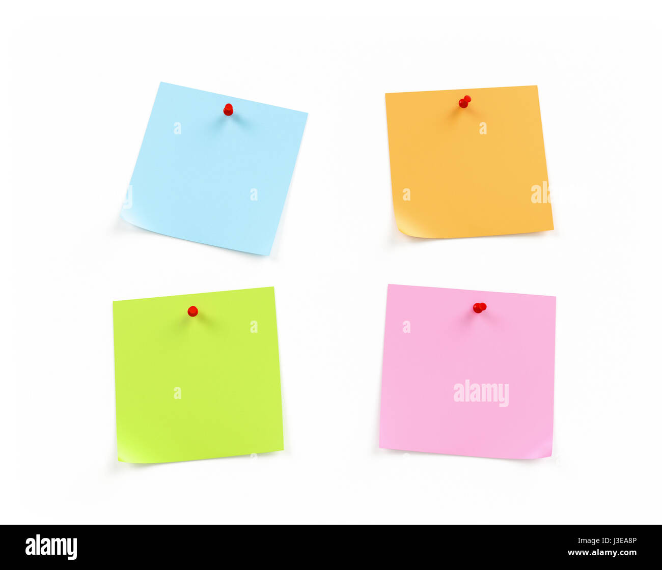 Notes adhésives sur fond blanc Banque D'Images