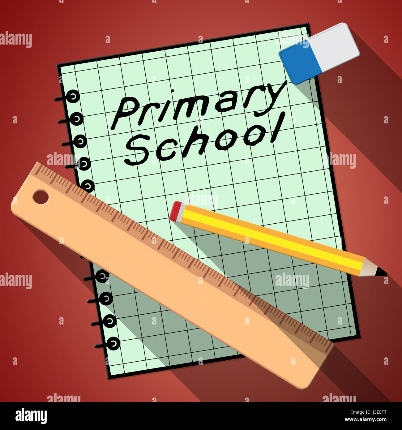 Ordinateur portable à l'école primaire représente les enseignements et éduquer 3d illustration Banque D'Images