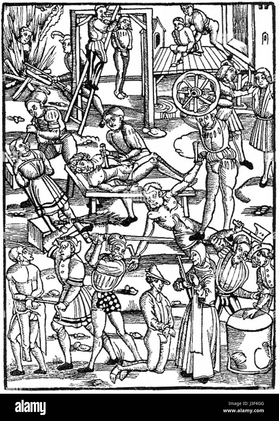 'Folter im 16 Jhd' se traduit par 'torture au XVIe siècle' en anglais. Ce sujet explore le recours à la torture au XVIe siècle, période où de telles méthodes étaient couramment utilisées dans les systèmes juridiques et pour obtenir des aveux, en particulier lors des procès pour hérésie et sorcellerie. Banque D'Images