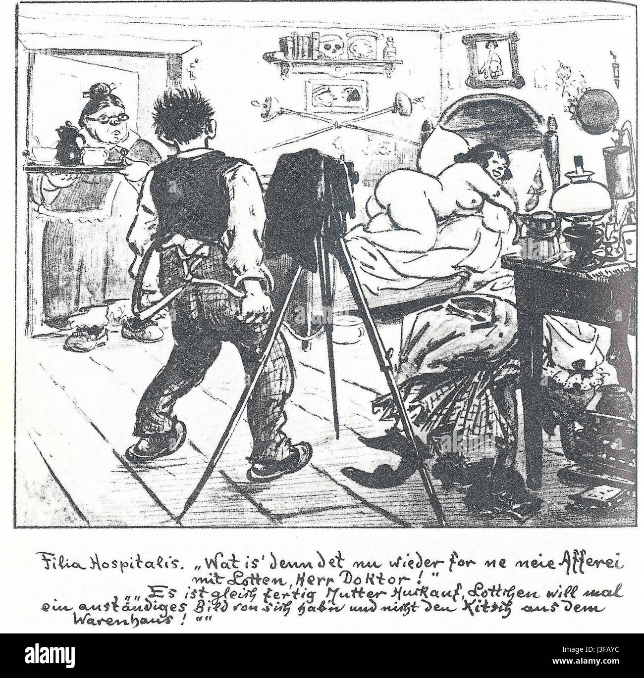 'Filia hospitalis' de Zille est une illustration ou une œuvre artistique qui représente probablement des aspects de la vie hospitalière ou un moment historique lié aux soins de santé. Les œuvres de Zilleâ€™ sont souvent caractérisées par des commentaires sociaux sur la vie quotidienne. Banque D'Images