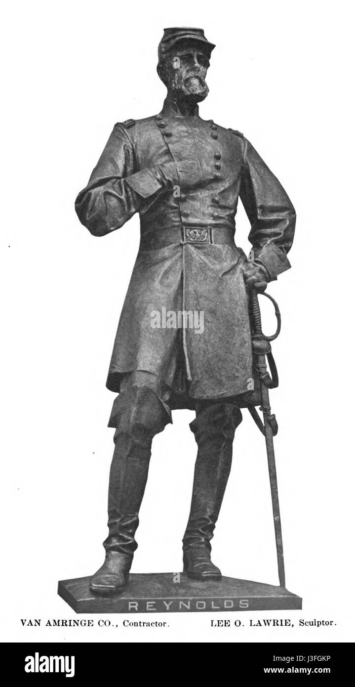 Cette sculpture du général Reynolds de Lee Lawrie, créée en 1913, est un exemple frappant du public américain du début du XXe siècle L'œuvre représente le général dans un moment de leadership et de force. Banque D'Images