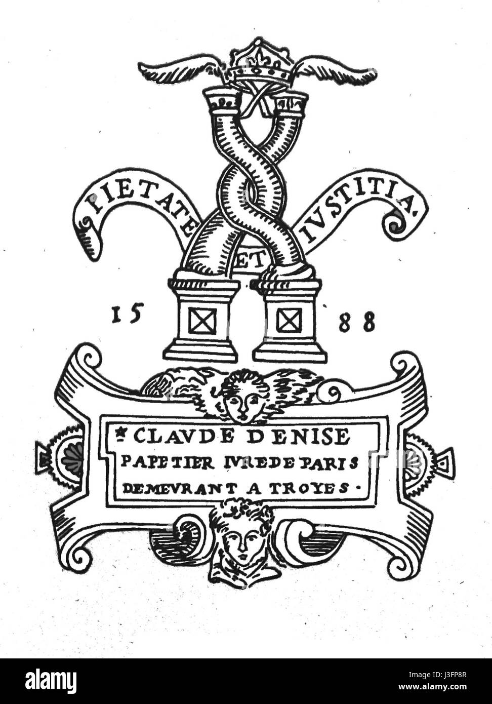 Cette œuvre d'art intitulée 'Filigrane 1588' par Edmond Denise remonte à la fin du XVIe siècle, faisant probablement référence à des dessins filigranés ou complexes typiques de l'époque. Il illustre l'artisanat fin et l'art délicat de l'époque. Banque D'Images