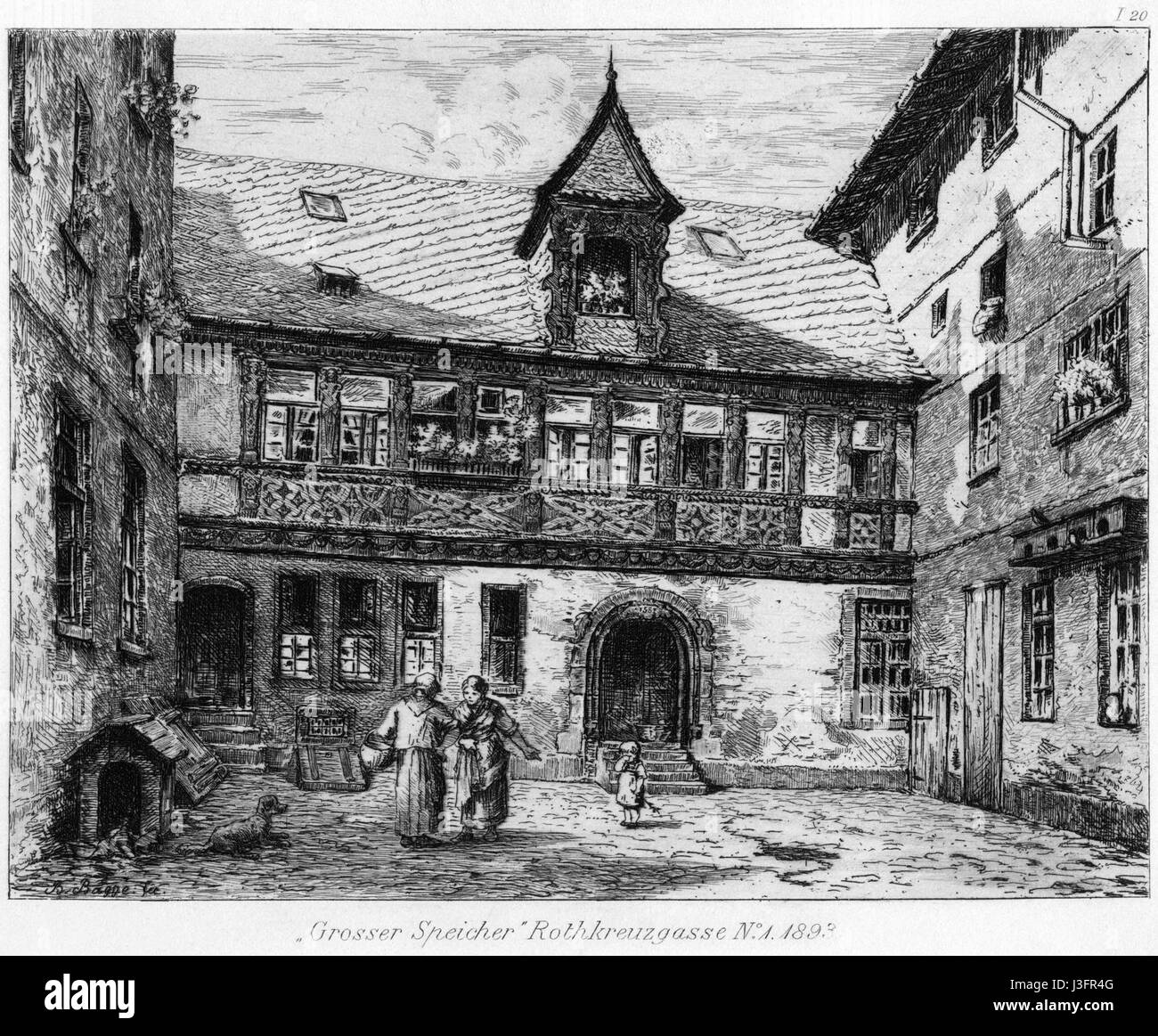 Ce document fait référence à un lieu à Francfort-sur-le-main, mettant en valeur l'architecture historique et l'importance du travail de Bertha Bagge en 1893. Banque D'Images