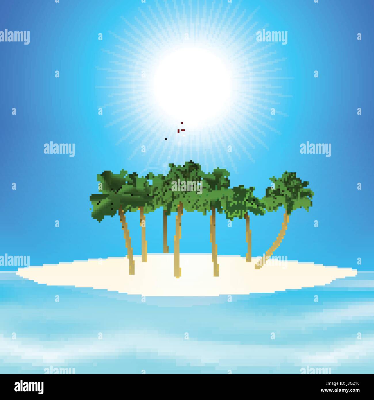 Île tropicale avec palmiers et fond de ciel bleu ensoleillé Illustration de Vecteur