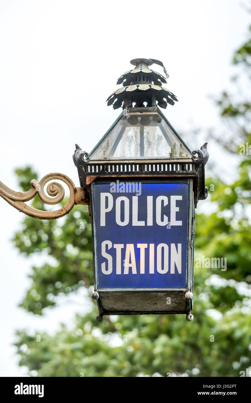 Vieille lampe Poste de police à Ham Road, Shoreham Banque D'Images