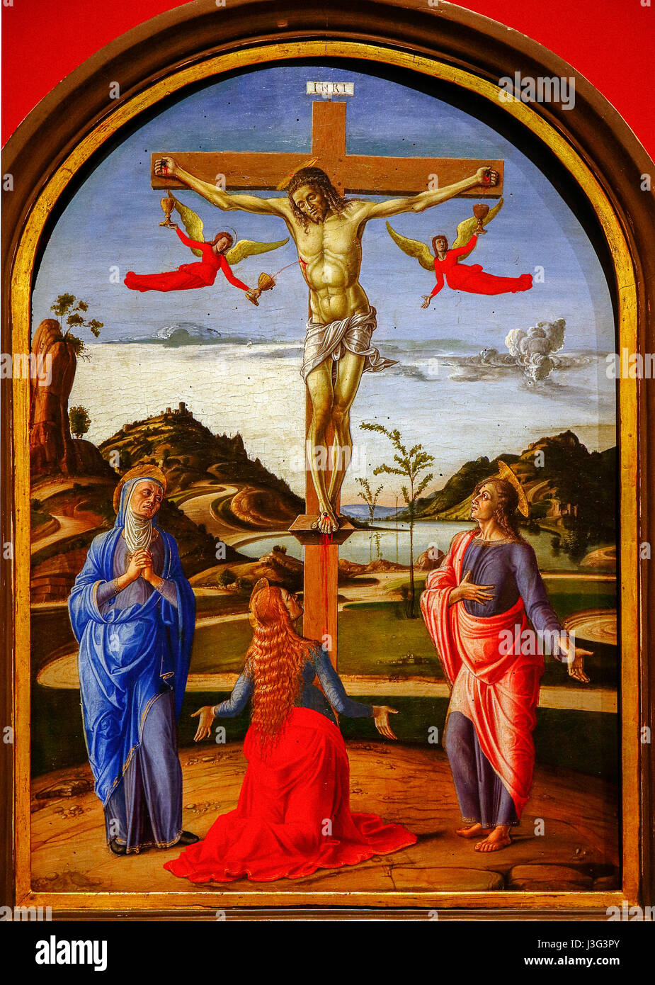 Pesaro : Renaissance Secret Show : Alvise Vivarini : Crucifixion et anges recueillant le sang du Christ Banque D'Images