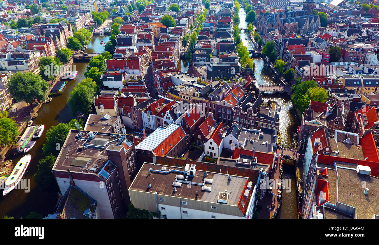 Vue aérienne du quartier rouge, dans le centre-ville d'Amsterdam, Pays-Bas Banque D'Images
