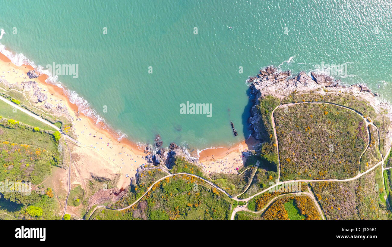 Vue aérienne de plages près de Prefailles, Loire Atlantique, France Banque D'Images
