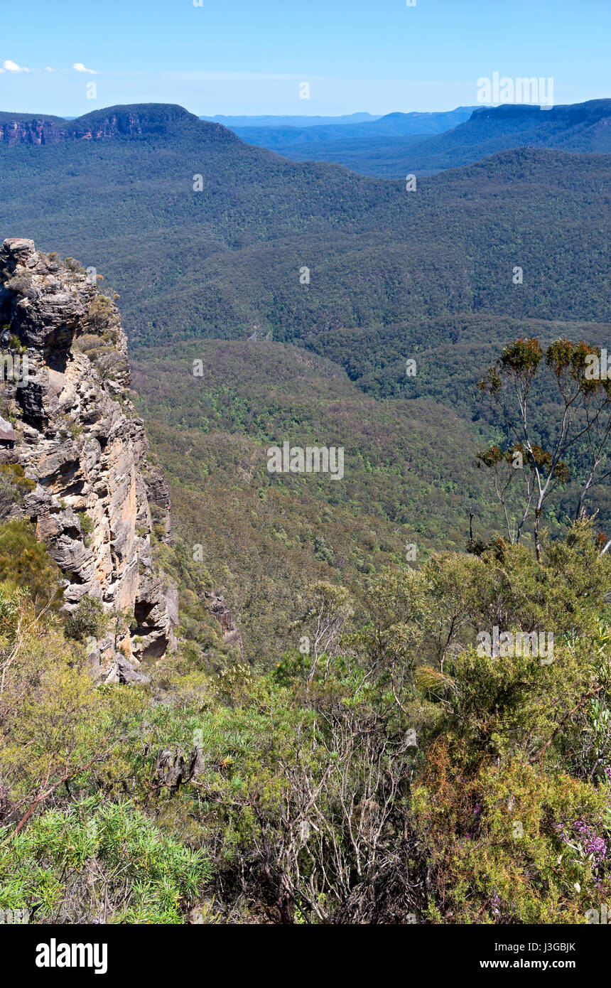 Surplombant la vallée de Jamison à echo point à l'extérieur de la Nouvelle-Galles du Sud Australie katoomba Banque D'Images