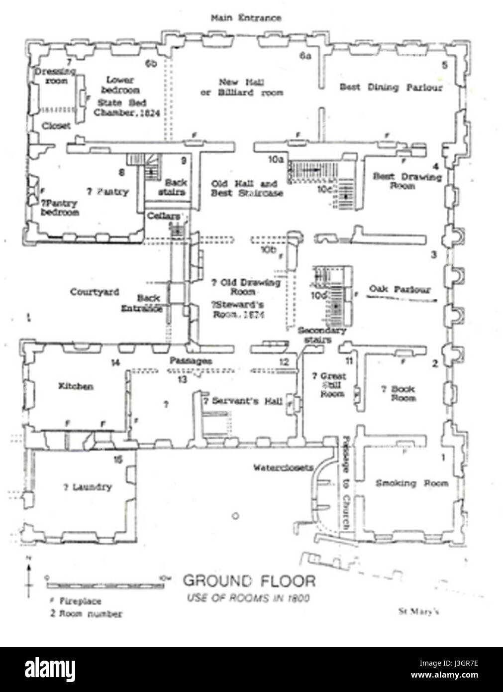 Sutton Scarsdale Hall Plan d'étage vers 1920 Banque D'Images