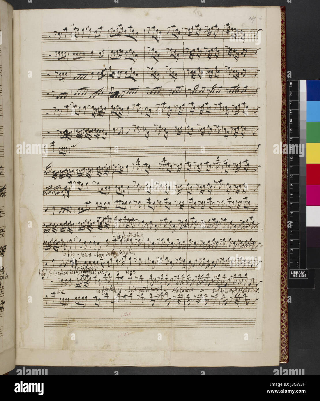 The King Shall Rejoice est une composition de George Frederick Haendel, écrite dans le cadre de son oratorio Coronation Anthems. Ce manuscrit, situé dans la British Library (BL Add MS 30308 F. 16r), présente le travail de Haendel pour les événements royaux, avec des arrangements vocaux et instrumentaux complexes pour les cérémonies. Banque D'Images