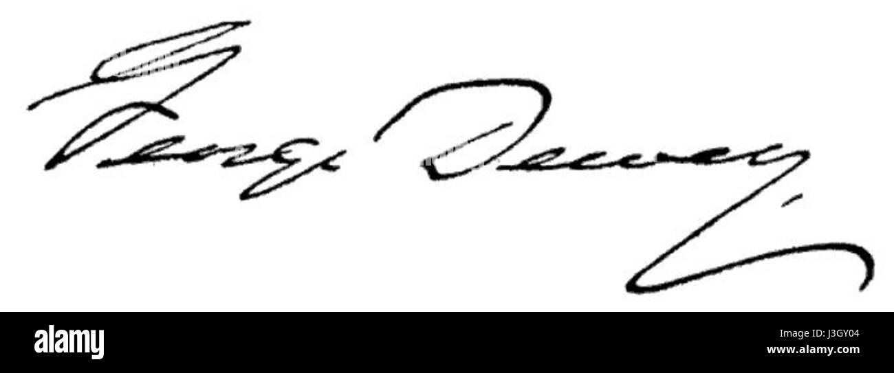 La signature de George Dewey, amiral américain connu pour sa victoire décisive à la bataille de la baie de Manille pendant la guerre hispano-américaine en 1898. Le leadership de Dewey a joué un rôle crucial dans la victoire et l'influence américaine subséquente aux Philippines. Banque D'Images