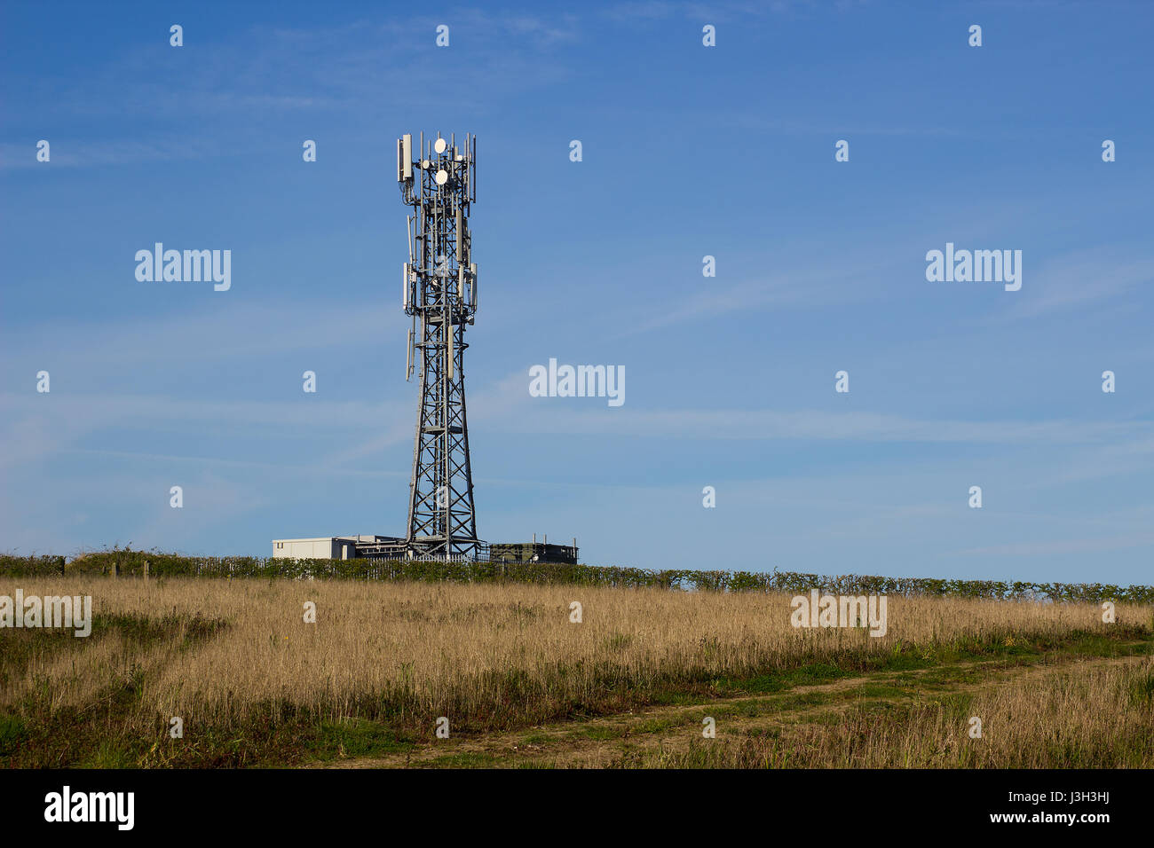 Un réseau de téléphonie mobile et de radio de la tour de télécommunications situés dans les terres agricoles près de Groomsport dans le comté de Down, Irlande du Nord fait une impres Banque D'Images