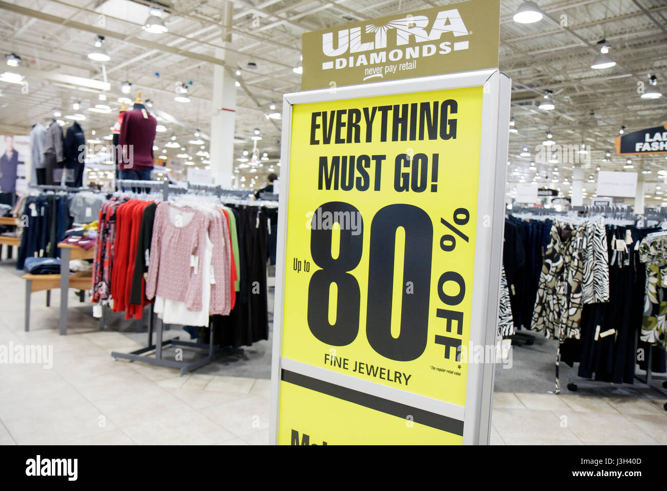Miami Florida,Dolphin Mall,Burlington Coat Factory,rabais,point de vente,panneau,vente,rabais de 80%,rabais,vente,tout doit aller,bijoux fins,bijoutier Banque D'Images