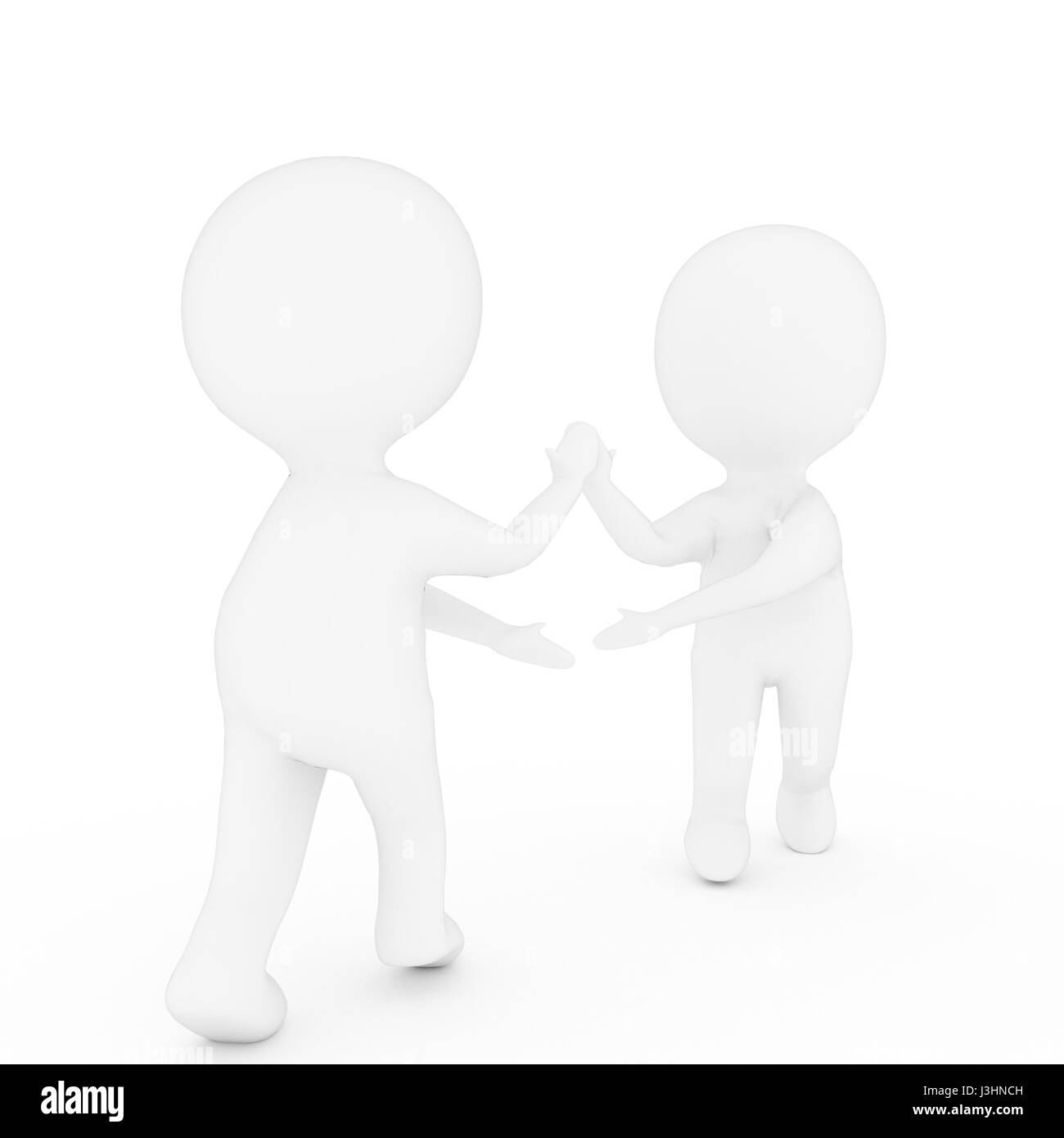 Petit deux personnes qui se serrent la main isolées sur fond blanc dans le rendu 3D Banque D'Images