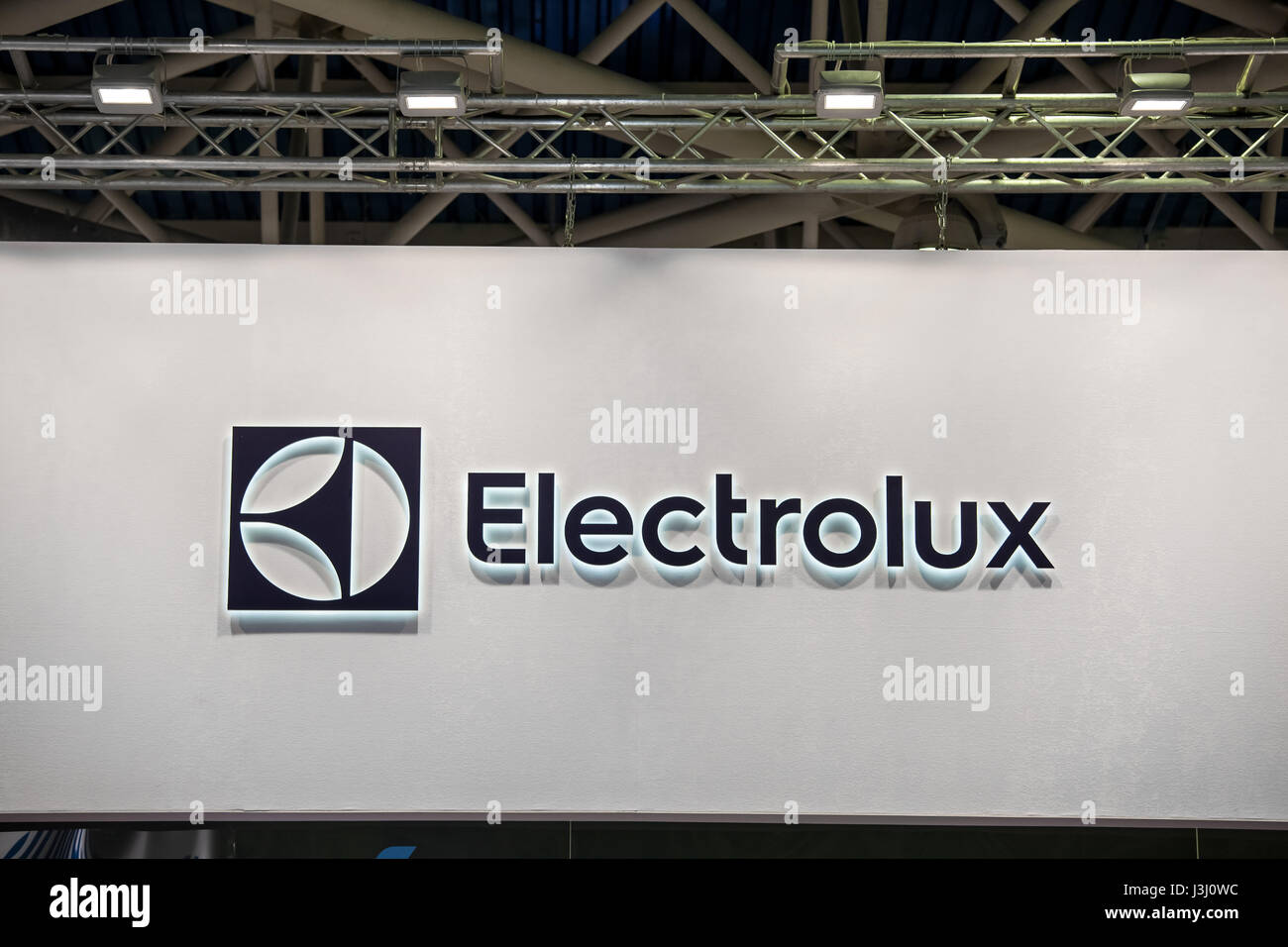 Logo de l'entreprise AB Electrolux sur le mur. Electrolux est une multinationale suédoise accueil fabricant d'appareils ménagers Banque D'Images