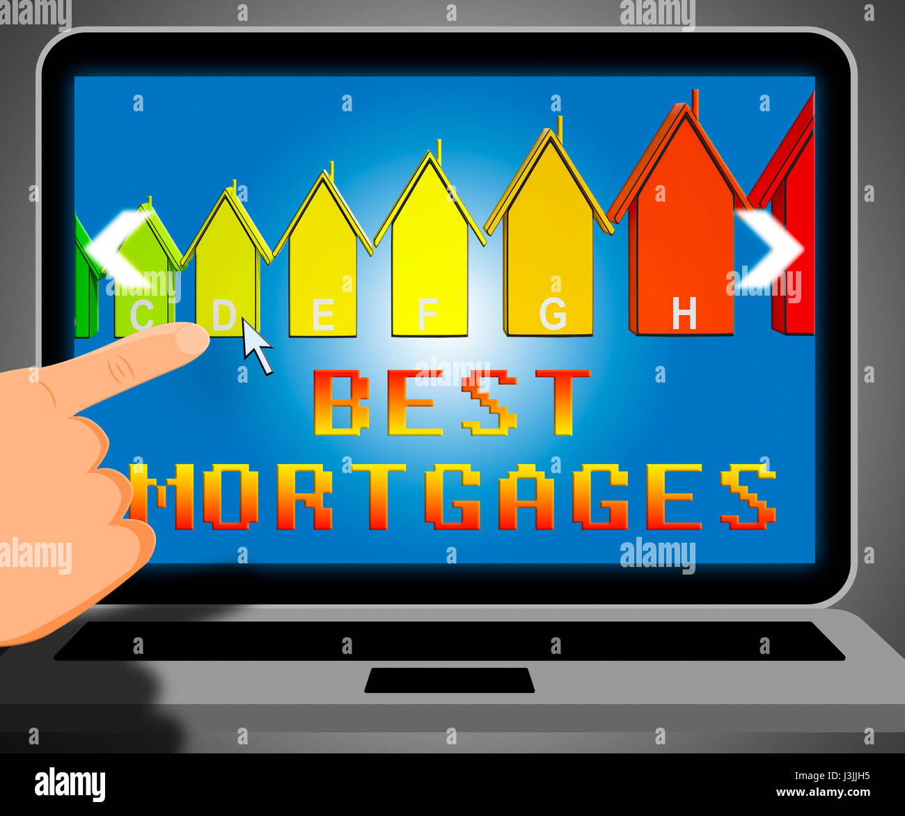 Ordinateur portable meilleur prêt hypothécaire représentant Immobilier 3d illustration Banque D'Images