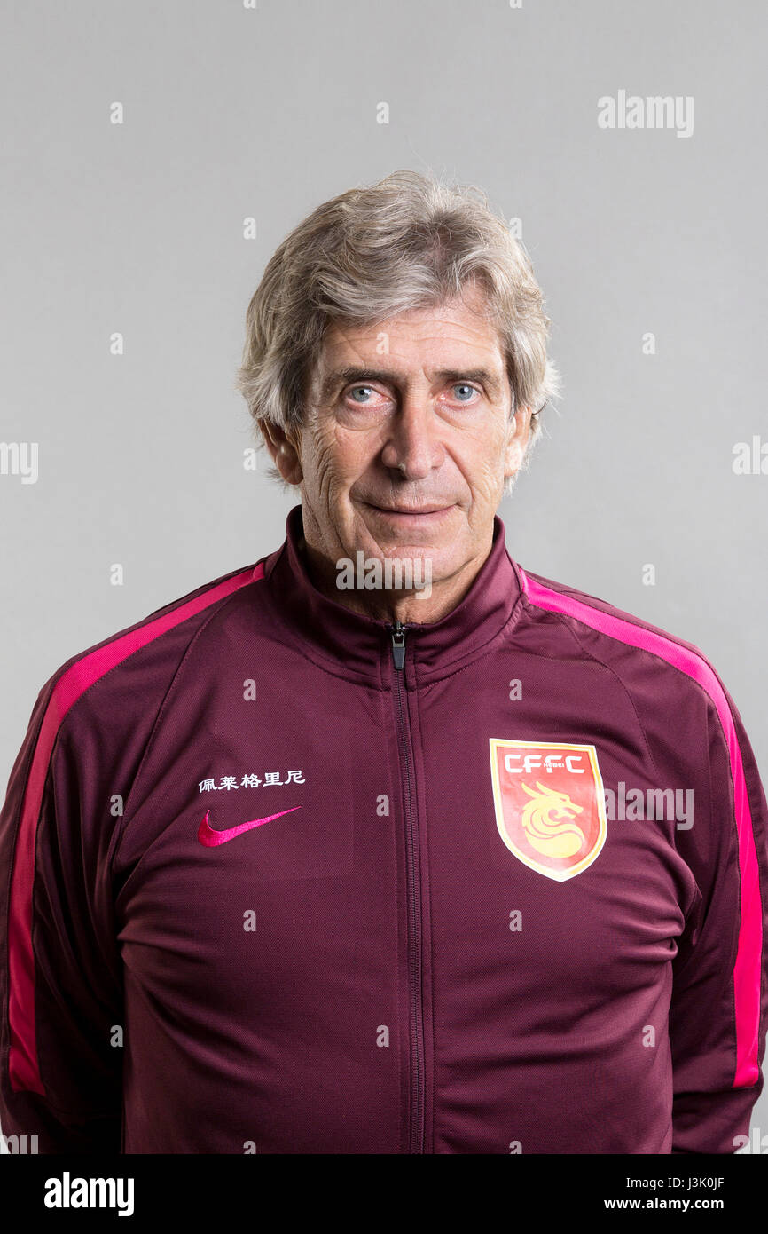Portrait de l'entraîneur Manuel Pellegrini de Hebei, Chine pour la Fortune C.F. 2017 Chinese Football Association Super League, à Marbella, Andalousie, Espagne, 17 février 2017. Banque D'Images