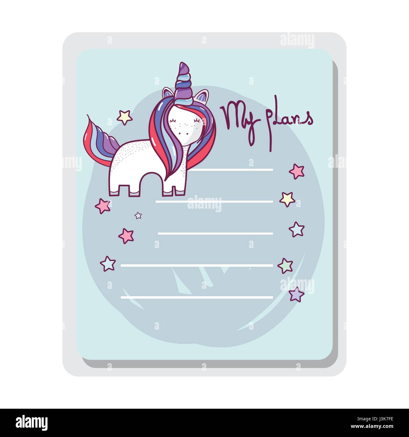 Carte mignon avec unicorn longue crinière Illustration de Vecteur