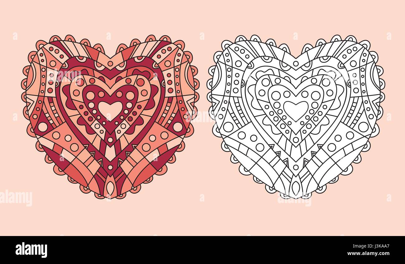 Zentangle coloriage symbole coeur illustration vectorielle. La coloration des adultes antistress template design ornemental. Illustration de Vecteur