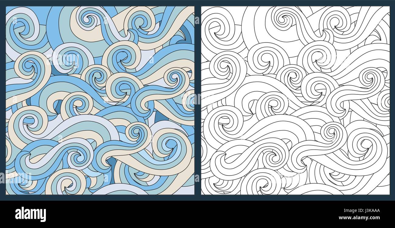 Zentangle coloriage antistress pour les adultes anstract océan vagues illustration vecteur symbole. L'eau Handdrawn doodle style design Illustration de Vecteur