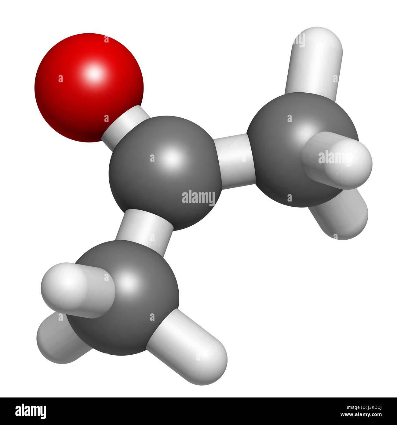 Molécule d'acétone, le modèle moléculaire. Les atomes sont représentés comme des sphères classiques avec codage couleur : blanc (hydrogène), carbone (gris), l'oxygène (r Banque D'Images