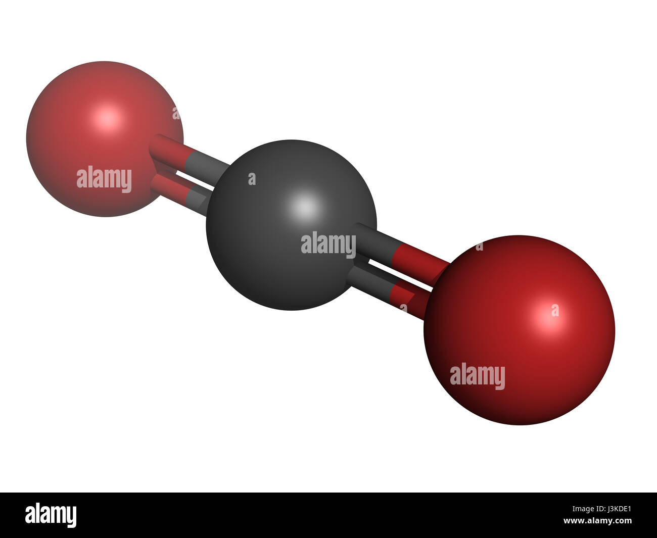 Le dioxyde de carbone (CO2) des émissions de gaz à effet de molécule, la structure chimique. Les atomes sont représentés comme des sphères classiques avec codage couleur : gris (carbone), oxyg Banque D'Images