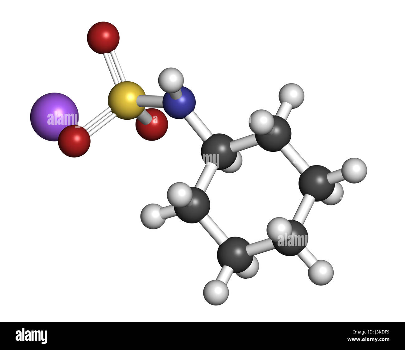 Le cyclamate de sodium édulcorant molécule. Les atomes sont représentés comme des sphères classiques avec codage couleur : blanc (hydrogène), carbone (gris), nitr Banque D'Images