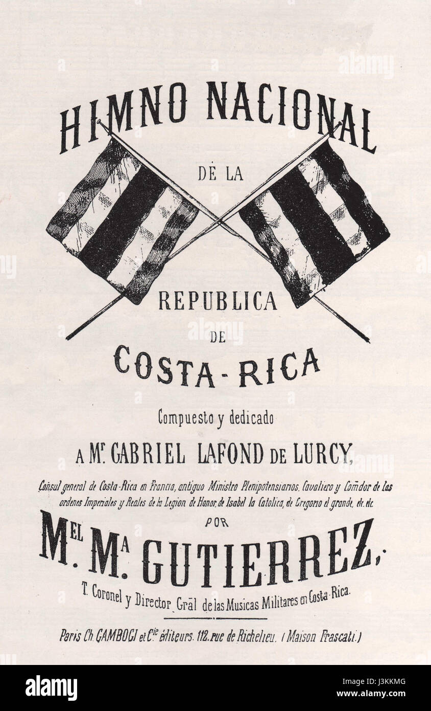 Himno Nacional de Costa Rica portada Banque D'Images