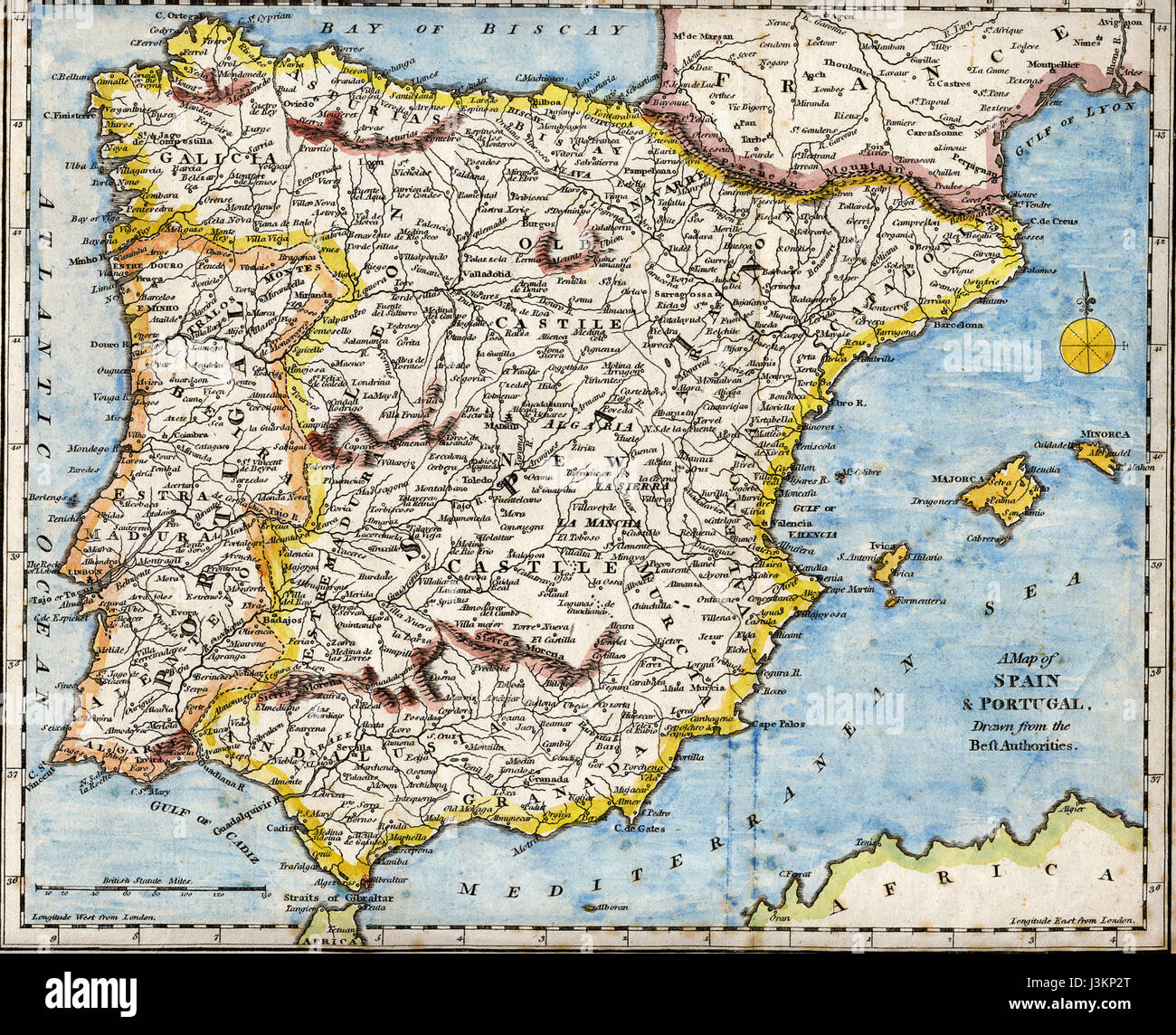 Péninsule ibérique carte antique Banque D'Images