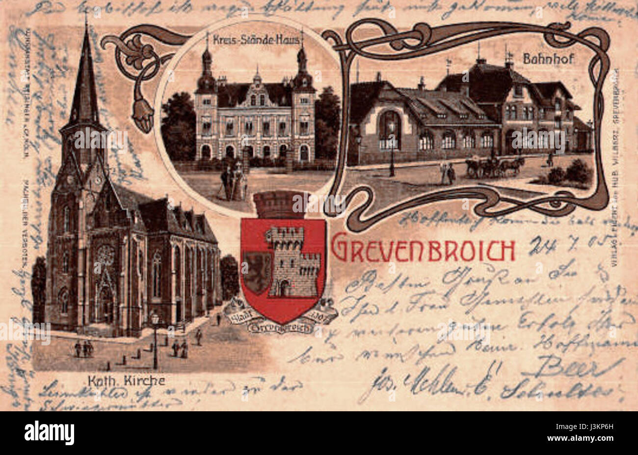 Une image ou un document historique de Grevenbroich vers 1905, représentant le développement, l'architecture et la vie locale de townâ€™ au début du XXe siècle. Banque D'Images