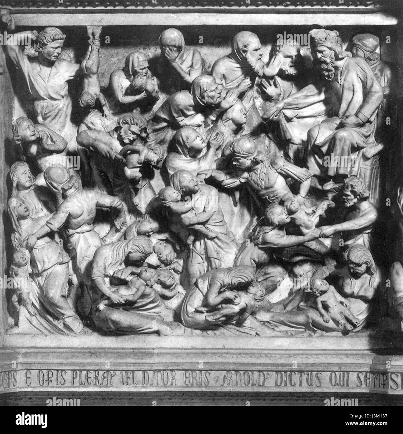 Le « Strage Innocenti » de Giovanni Pisano (le massacre des innocents) est une sculpture célèbre représentant le massacre biblique ordonné par le roi Hérode, situé à Pistoia. Banque D'Images