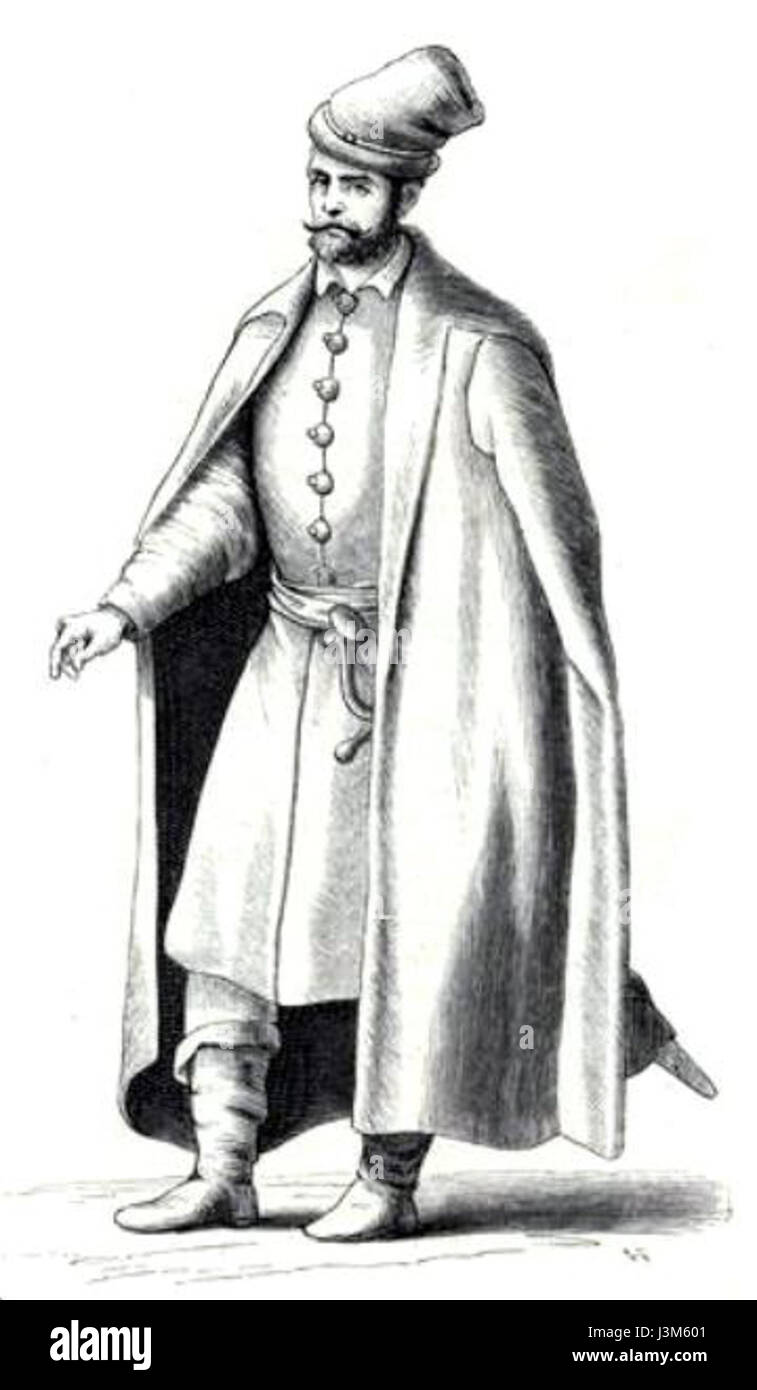 Cette image ou cette œuvre représente probablement un noble grec du XVIe siècle. Le portrait se concentre sur son apparence, donnant un aperçu de la mode, du statut et de la culture de la noblesse grecque au cours de cette période. Banque D'Images