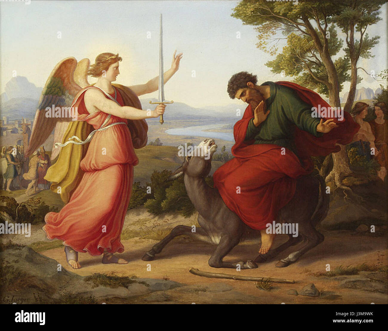 Cette œuvre de Gustav Jaeger met en scène la figure biblique Bileam et son interaction avec l'ange, mettant en évidence la représentation de Jaeger des thèmes bibliques dans leur œuvre Banque D'Images