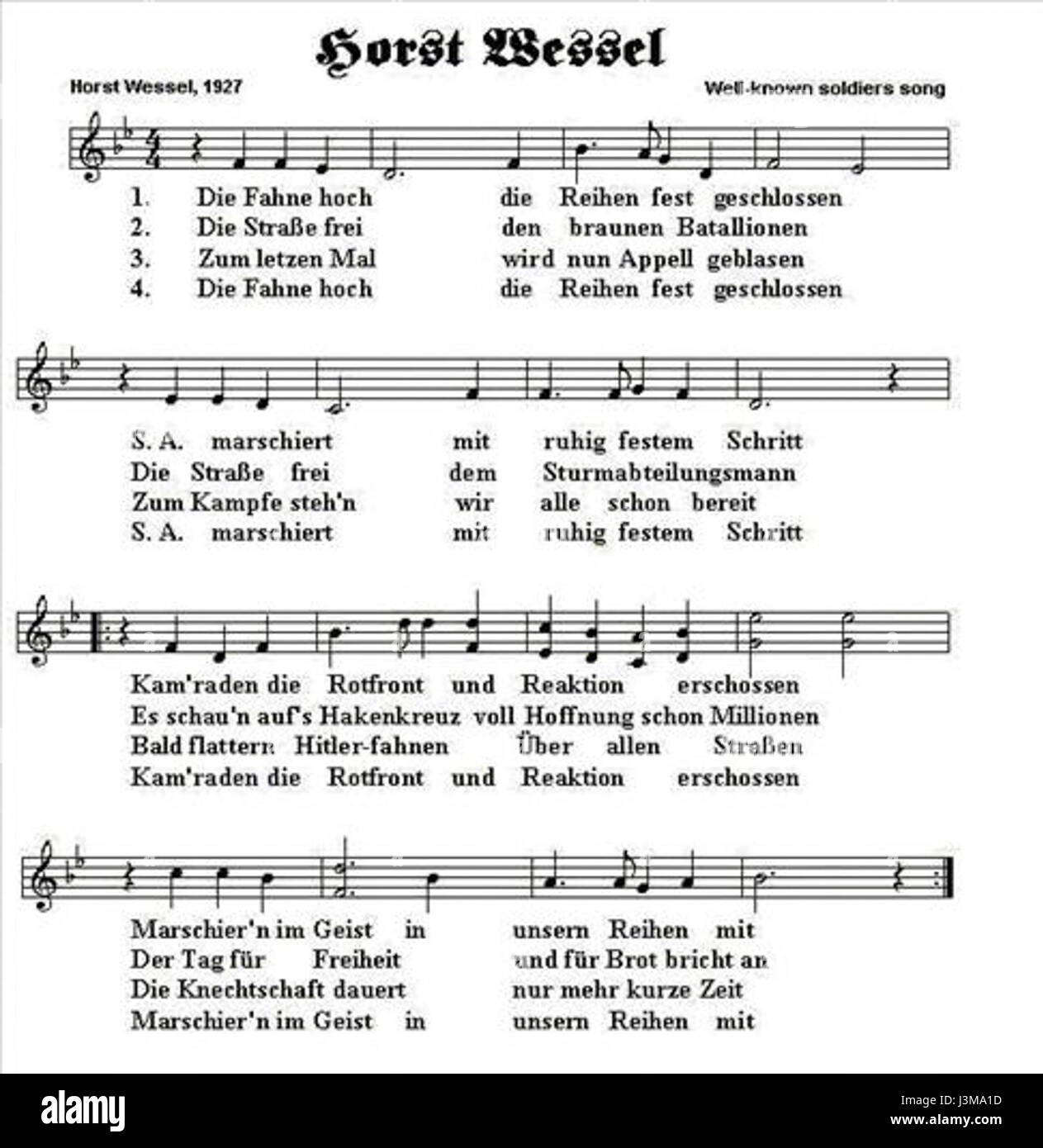 Horst Wessel Lied est une chanson associée au parti nazi en Allemagne. Il est devenu un hymne au début des années 1930 et a ensuite été utilisé dans le cadre de l'effort de propagande sous le régime. Banque D'Images