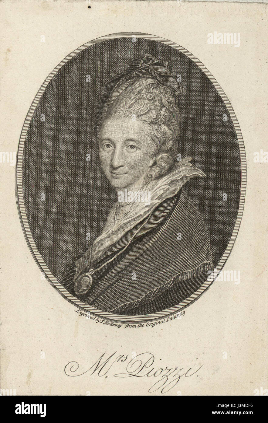 Hester Lynch Thrale, plus tard connu sous le nom de MRS Piozzi, était un écrivain et socialite anglais. Elle est surtout connue pour son travail littéraire et son association avec Samuel Johnson au XVIIIe siècle. Banque D'Images