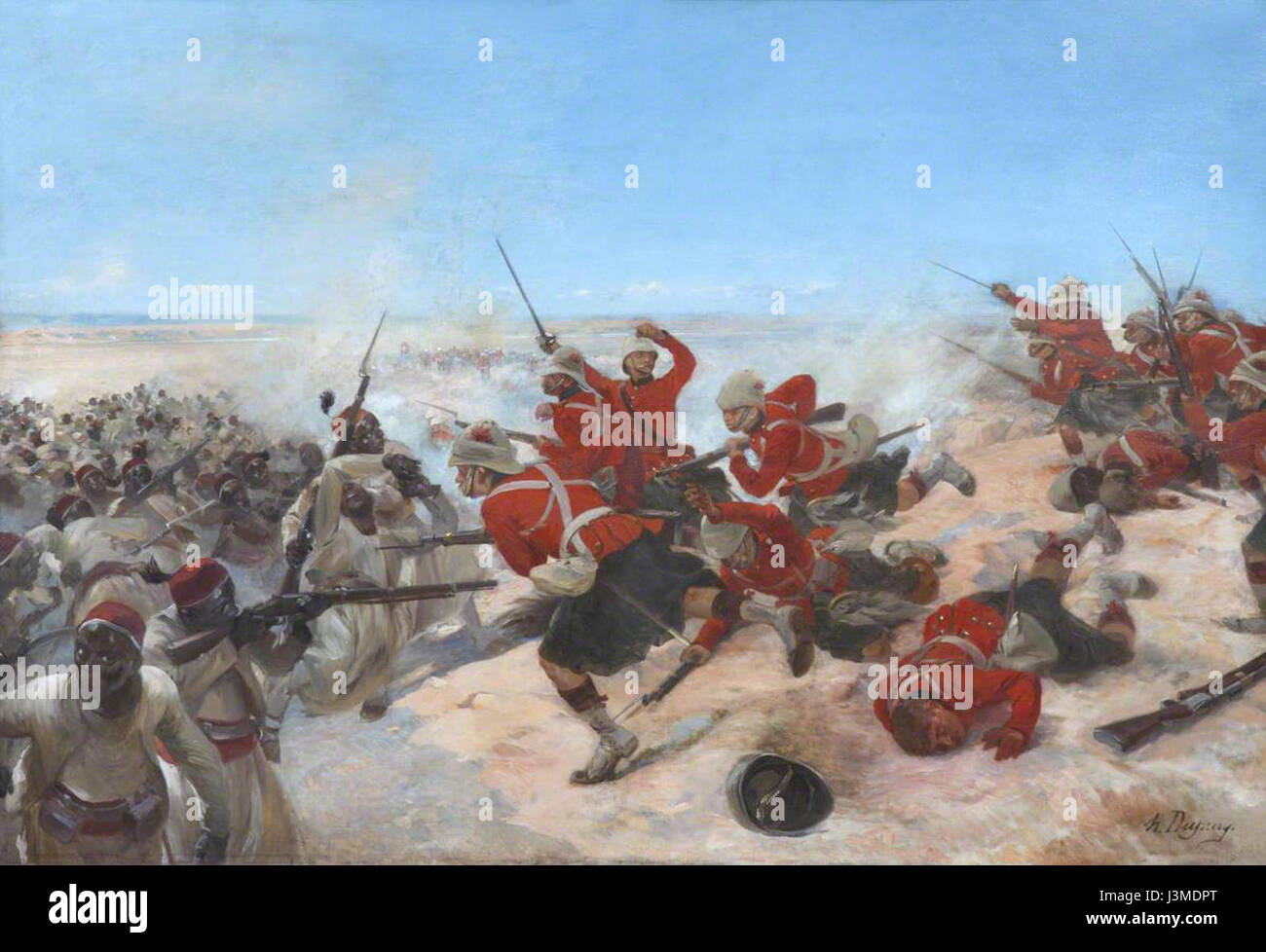 La représentation de Henri Louis Duprayâ€™ de la bataille de tel el Kebir dépeint un engagement militaire clé entre les forces britanniques et égyptiennes en 1882. La bataille fut un moment charnière de l'intervention britannique en Égypte, aboutissant à une victoire britannique et influençant le cours de l'histoire égyptienne et britannique. Banque D'Images