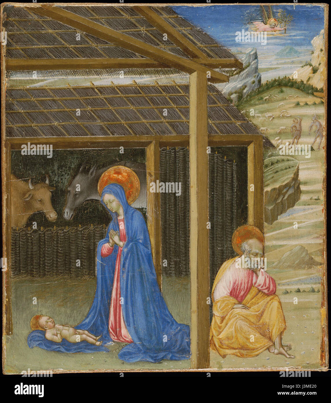 'La Nativité' de Giovanni di Paolo est une peinture exposée au Musée d'art Fogg, représentant la naissance du Christ avec des détails complexes et des couleurs vibrantes. Banque D'Images