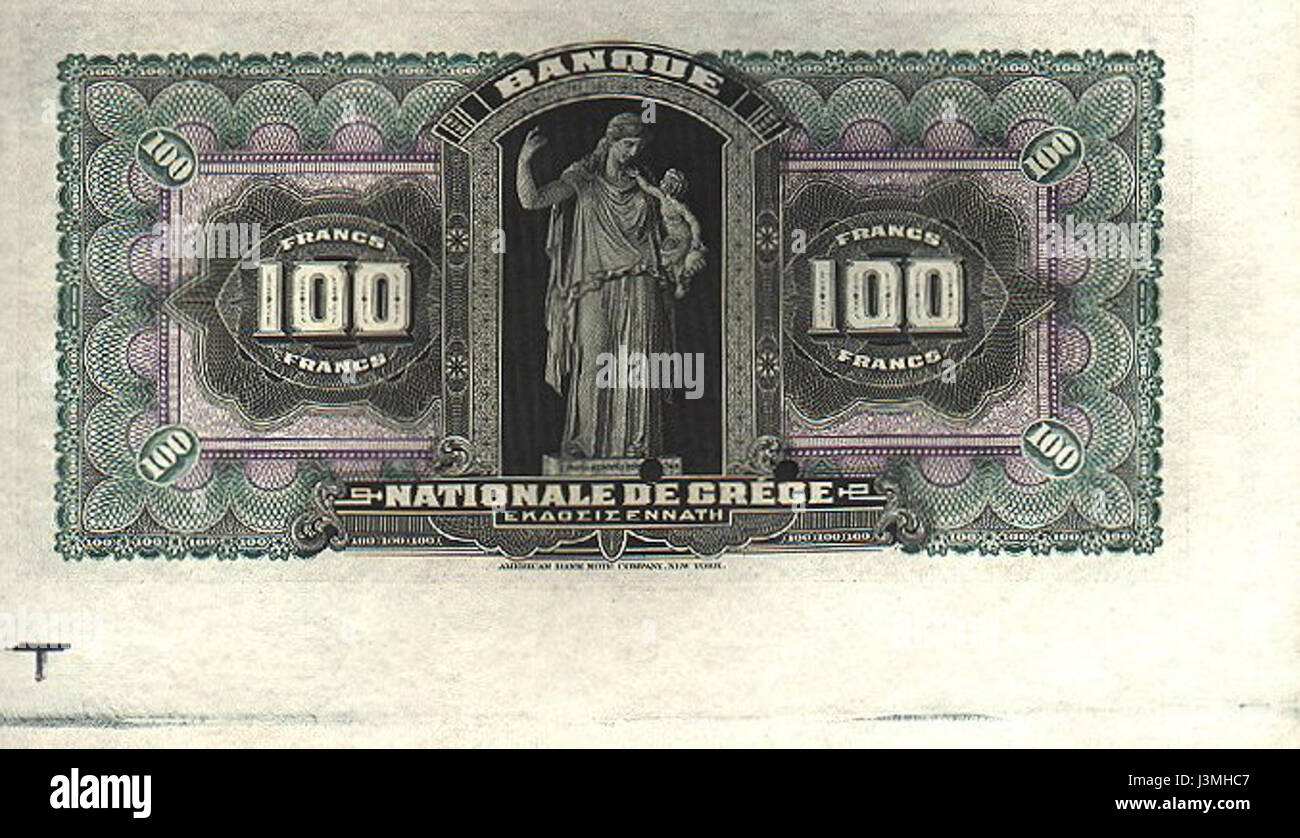 Le verso de la drachme grecque de 1917 de 100 représente l'emblème national, reflétant l'héritage classique et la fierté nationale de la nation. Banque D'Images