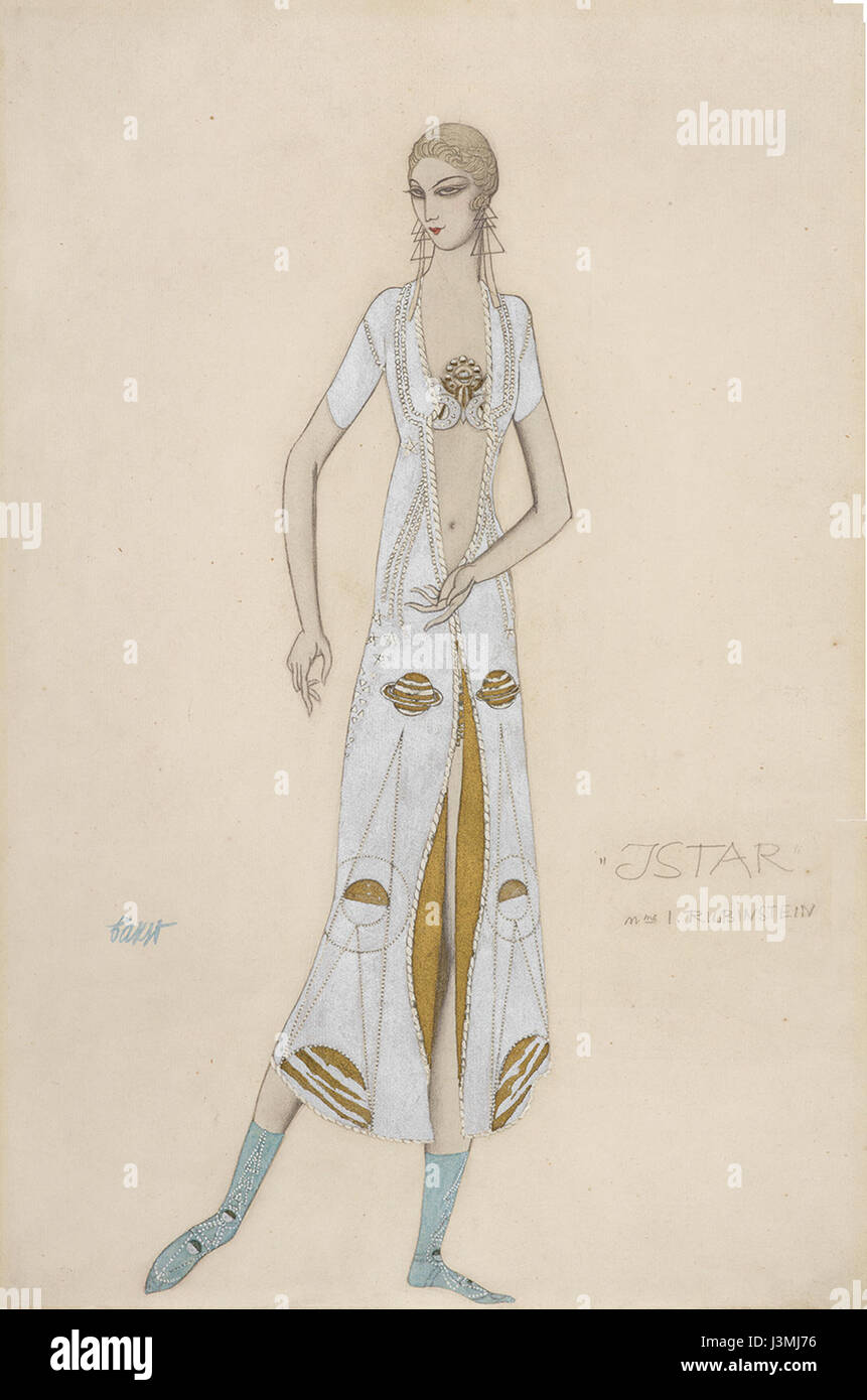 En 1924, Léon Bakst crée pour Ida Rubinstein un costume représentant Ishtar, mettant en valeur des tenues élaborées et symboliques pour la performance. Banque D'Images