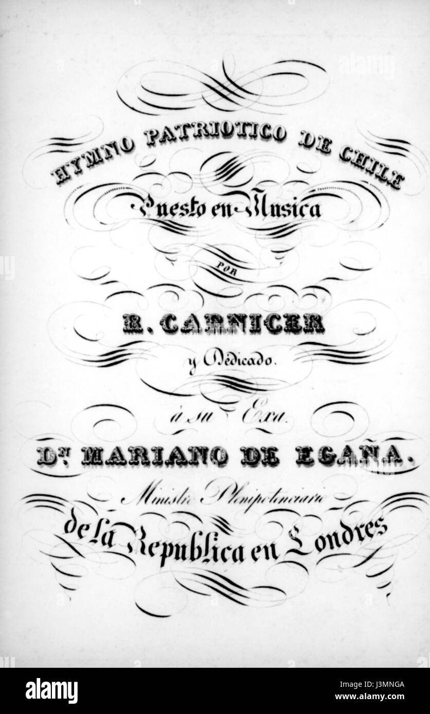Couverture de l'hymne national du Chili, 'Himno Nacional de Chile', reflétant l'esprit patriotique du pays. Banque D'Images