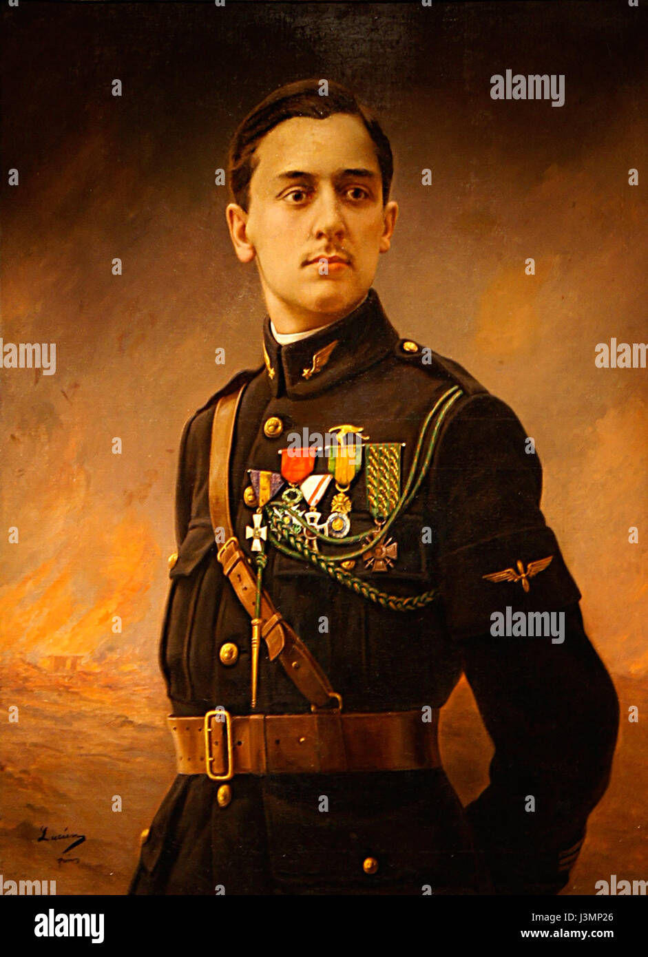 Portrait de Georges Guynemer, un as volant français pendant la première Guerre mondiale, peint par Lucien, commémorant sa bravoure et ses contributions à l'armée de l'air française pendant le conflit. Banque D'Images