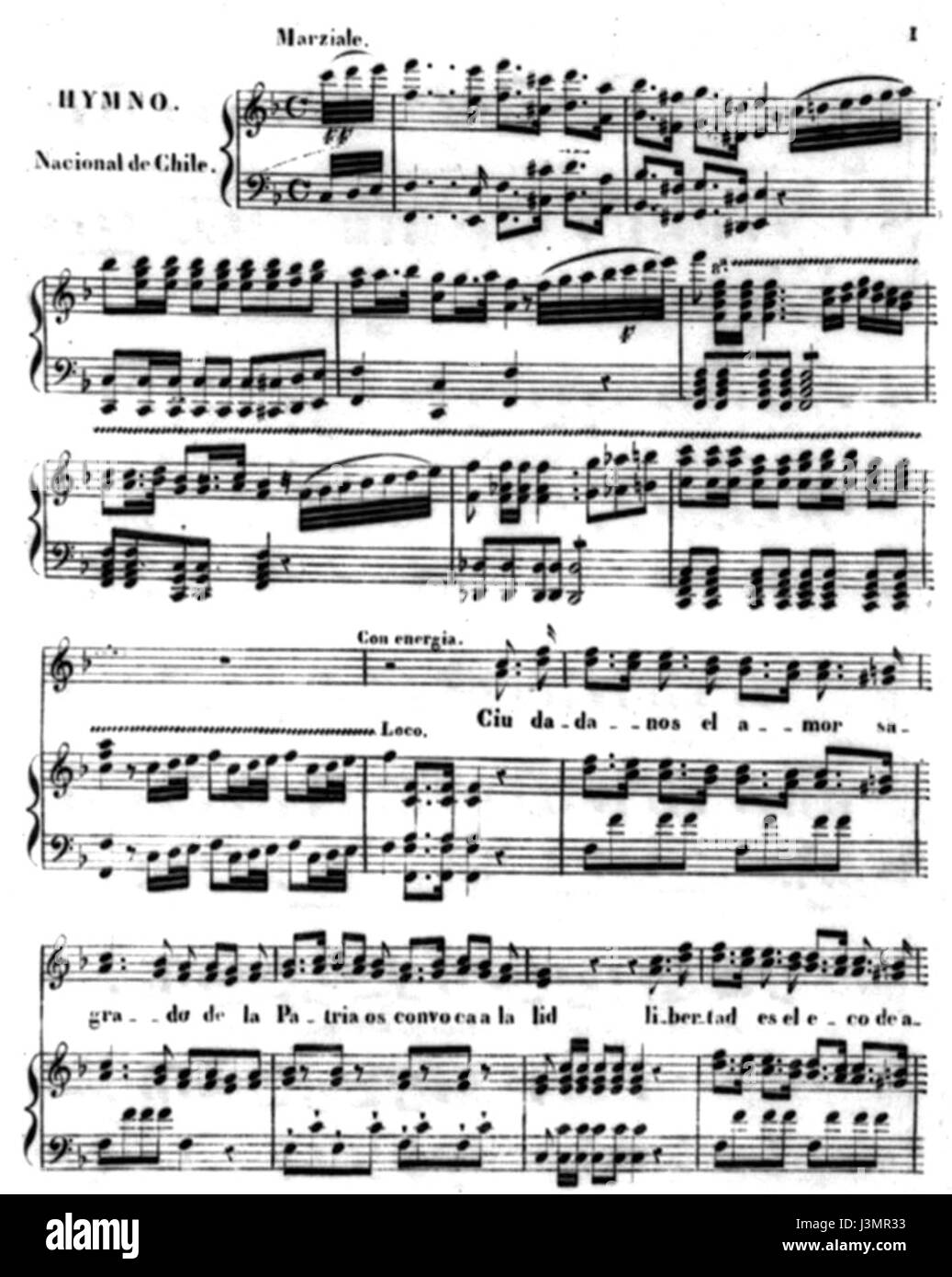 L'Himno Nacional de Chile, ou hymne national du Chili, a été composé en 1820 et utilisé officiellement jusqu'en 1847. C'est un symbole de l'identité nationale chilienne et du patriotisme, reflétant la période d'indépendance du pays. Banque D'Images