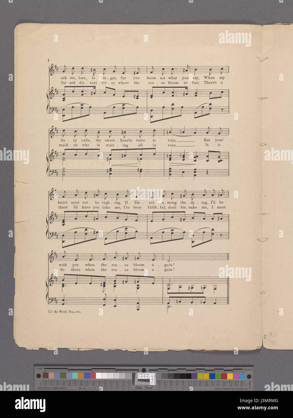 "I'll be with You When the Roses Bloom Again" est une pièce poignante reflétant les thèmes de la perte et de l'espoir. Le titre fait référence à une chanson populaire souvent associée au sentiment et au désir en temps de guerre. Banque D'Images