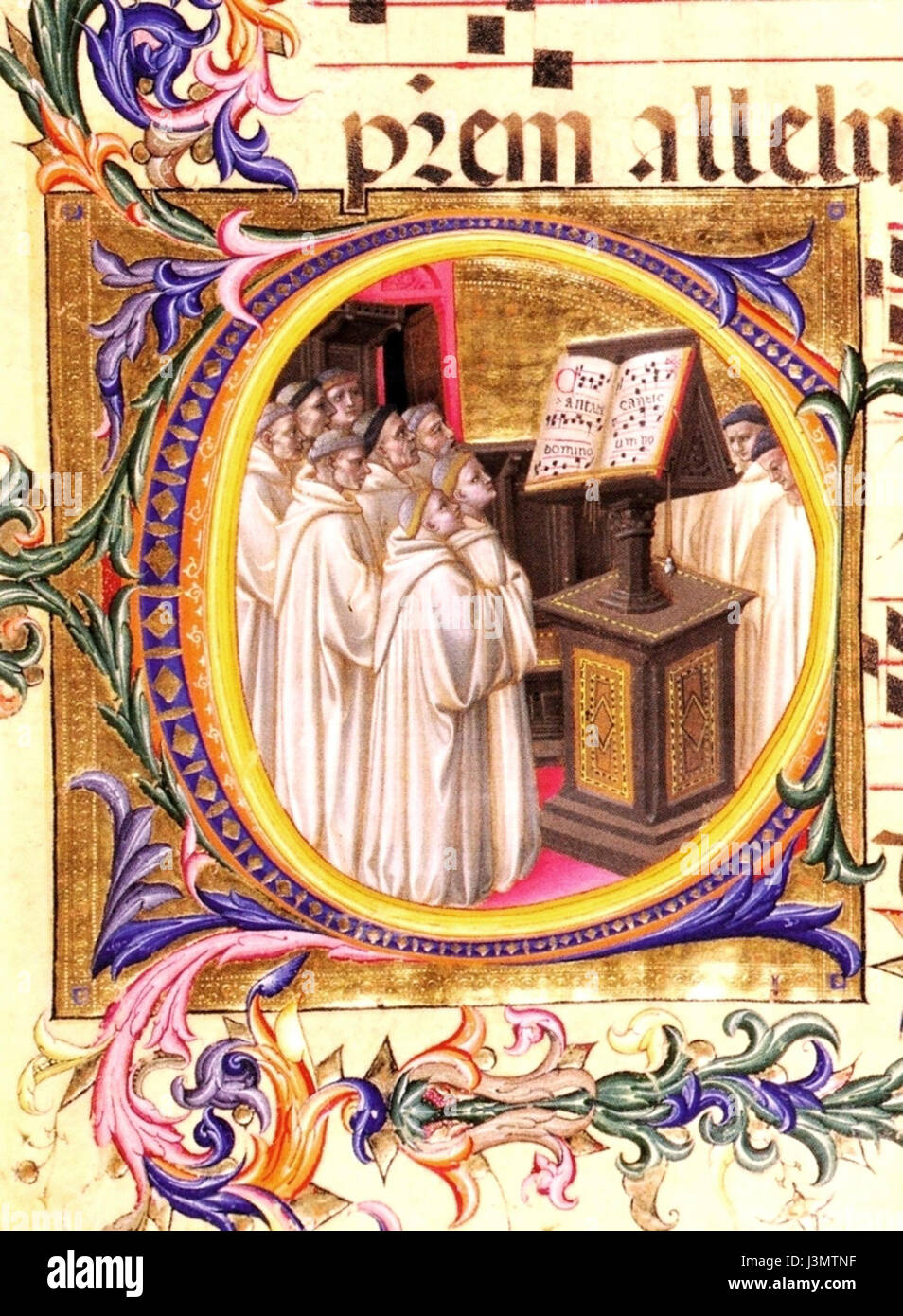 Graduale, choeur des moines, Capolettera O, c. 1410 Biblioteca Medicea Laurenziana, Florence Banque D'Images