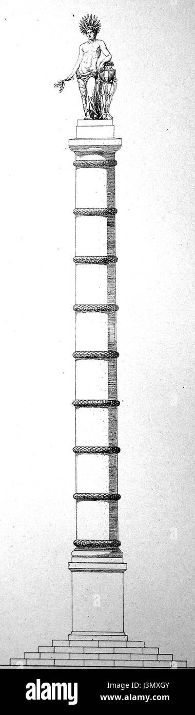 La colonne Gurlitt Constantin avec statue est un monument historique présentant une statue de Constantin, représentant probablement l'empereur romain Constantin le Grand. La colonne est un hommage à sa signification historique. Banque D'Images