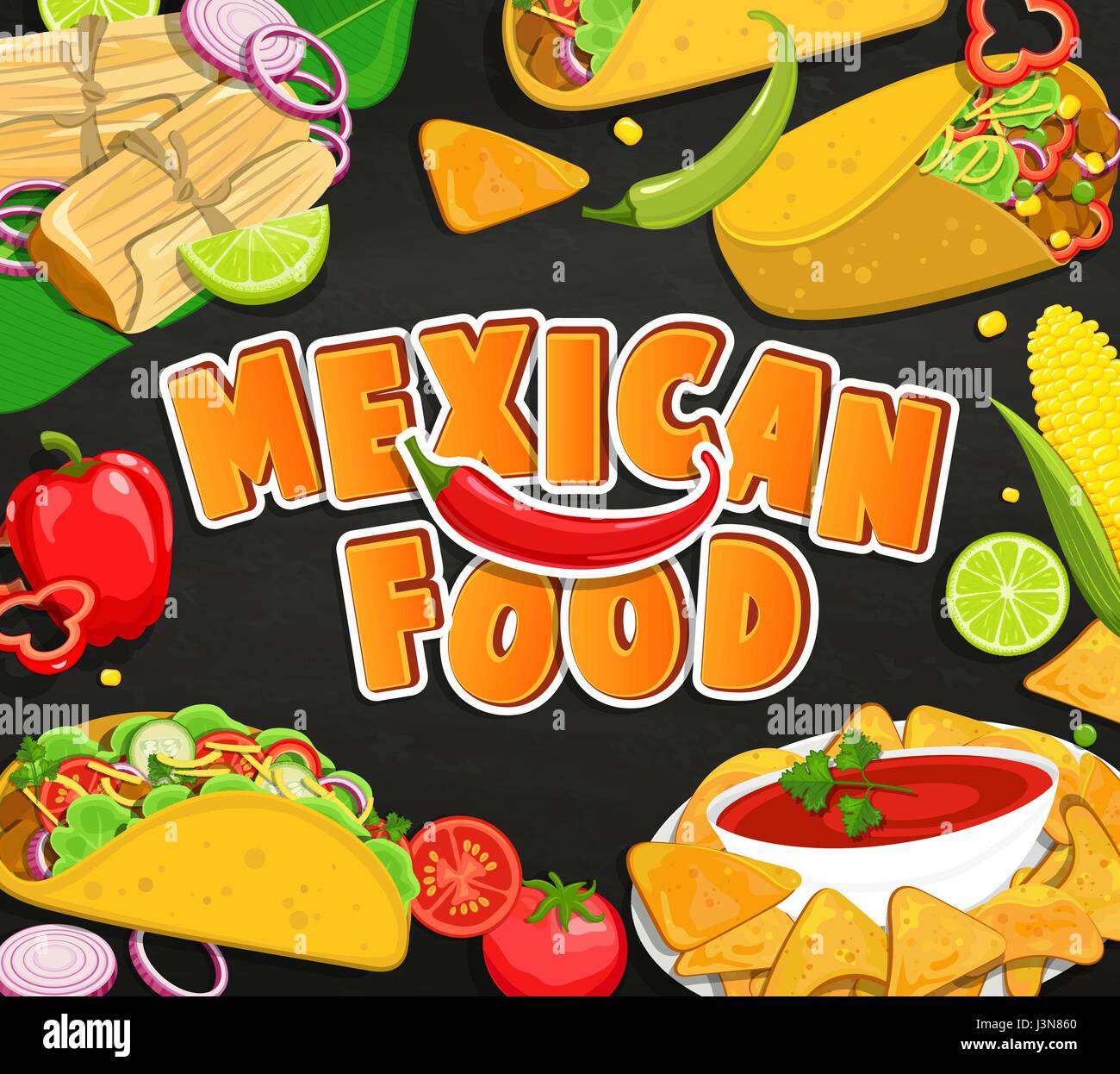 Concept De Cuisine Mexicaine Traditionnelle Les Tamales Burrito Nachcos Taco Avec Legumes Et Sauce Vector Illustration Image Vectorielle Stock Alamy