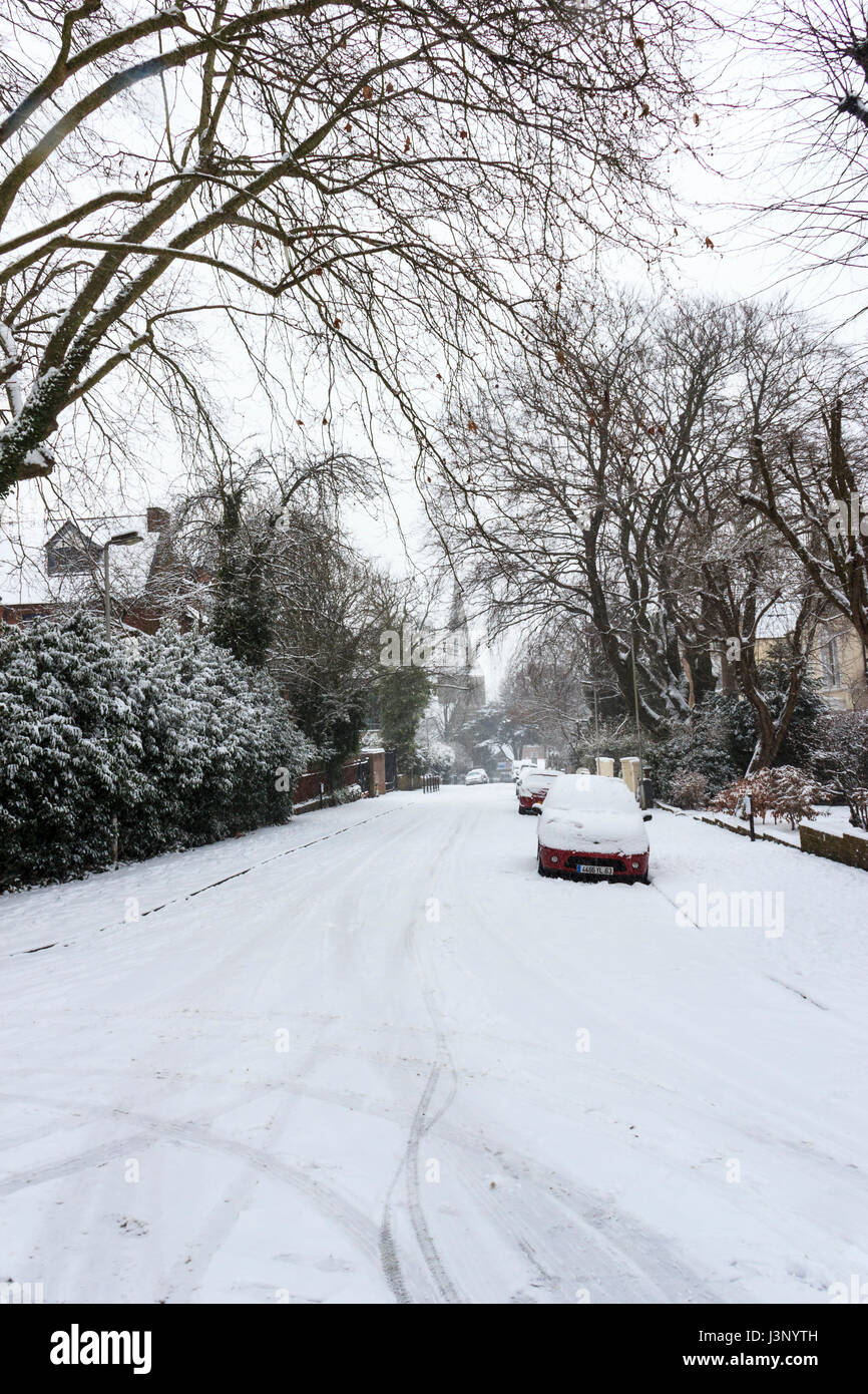 La neige à Islington, au nord de Londres, UK Banque D'Images
